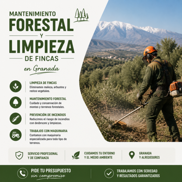 Mantenimiento forestal y limpieza de fincas en Granada