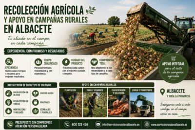 Recolección agrícola y apoyo en campañas rurales en Albacete