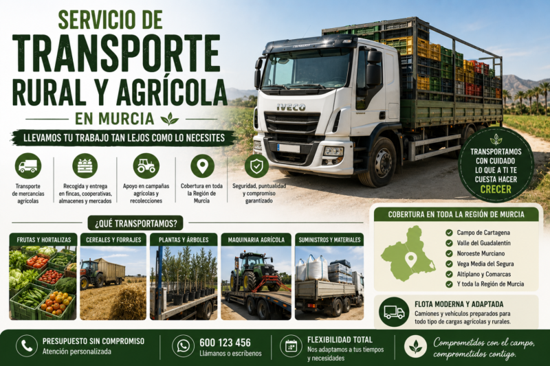 Servicio de transporte rural y agrícola en Murcia