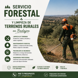 Servicio forestal y limpieza de terrenos rurales en Badajoz