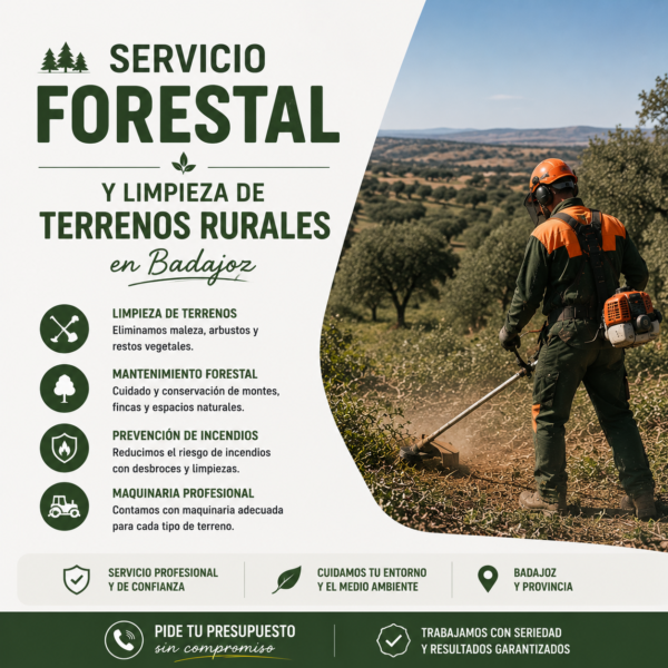 Servicio forestal y limpieza de terrenos rurales en Badajoz