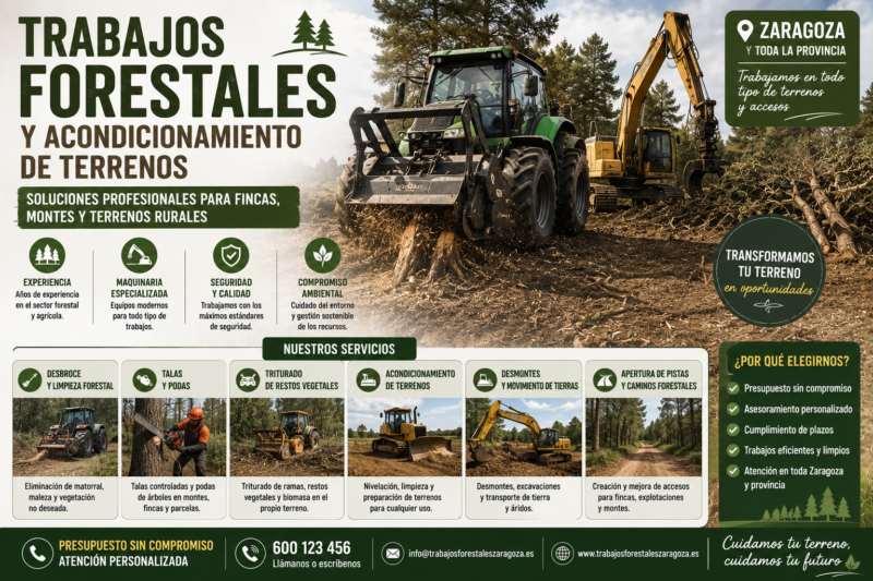 Trabajos forestales y acondicionamiento de terrenos en Zaragoza